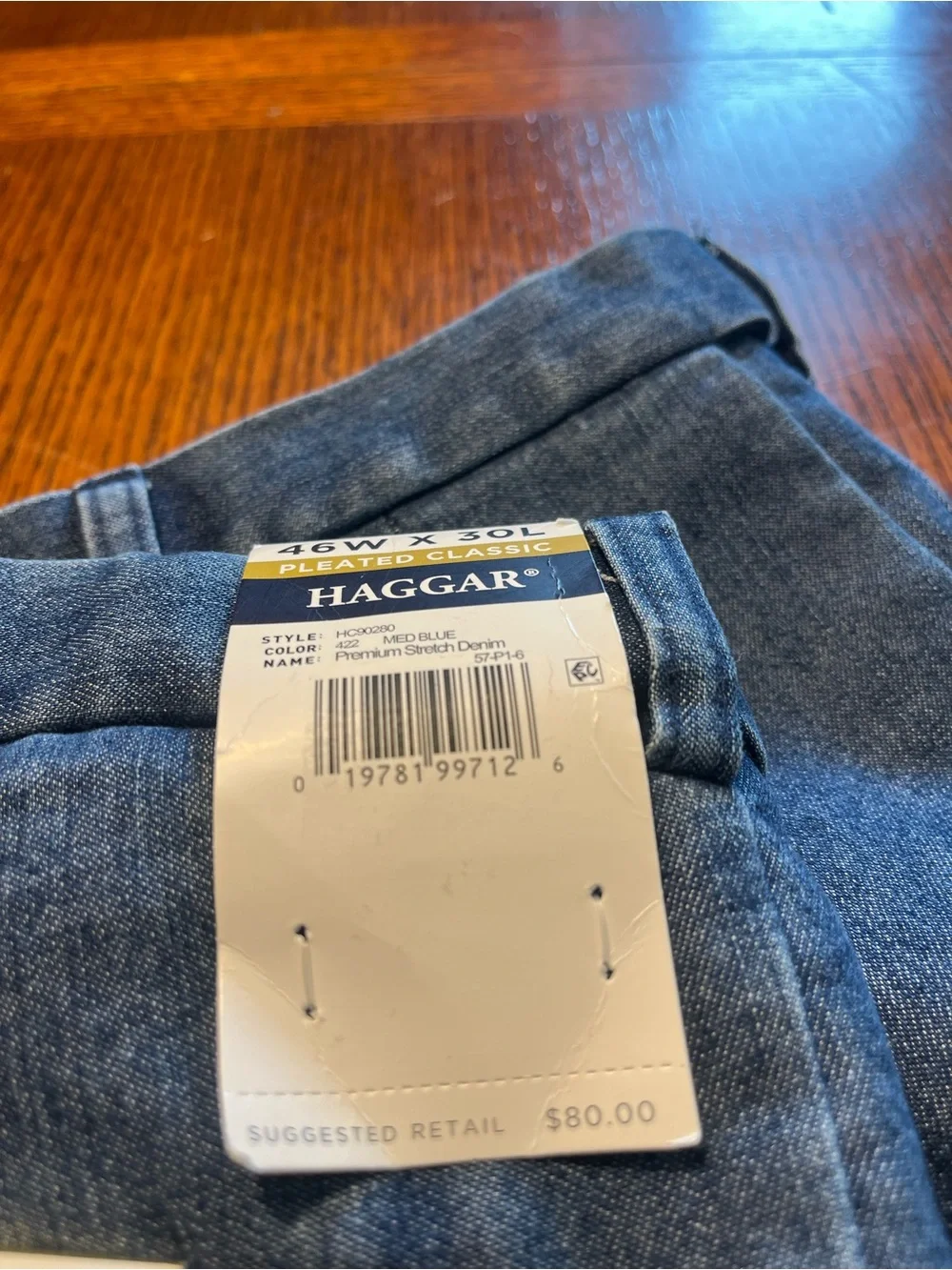 Haggar Men's Blue Denim Jeans - Classic Straight Fit 46x30